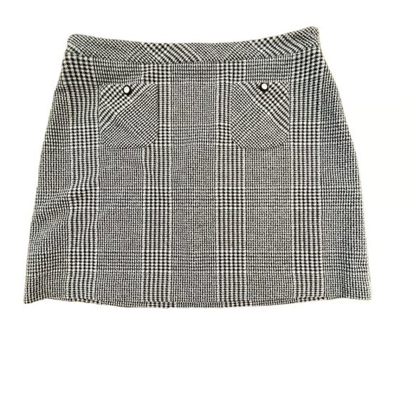 Karl Lagerfeld Women's White Black A line Paris Button‎ Tweet Skirt Size 12 - Picture 1 of 9